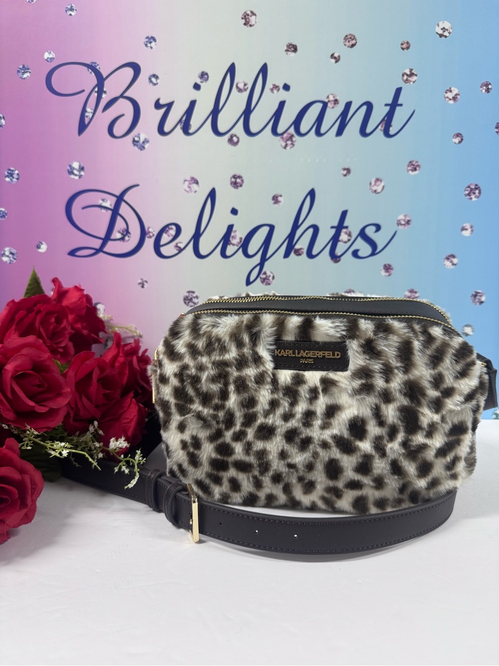 🐆NWT LAGERFELD SNOW LEOPARD CAMERA CROSSBODY BAG